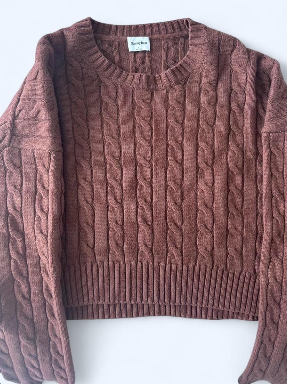 Aritzia Sunday Best Cropped Cable Knit Sweater - Mauve
